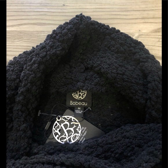 Bobeau Boucle Popcorn Black Draped Button Cardigan - Picture 4 of 8